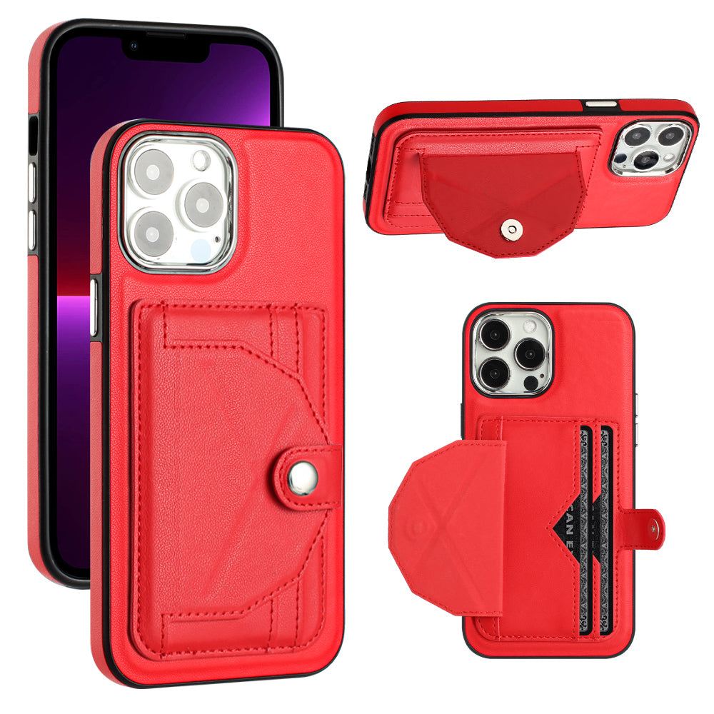 YB Leather Coating Series-4 for iPhone 15 Pro Max Card Holder Kickstand Phone Case Leather Coated TPU Cover YB Leather Coating Series-4 for iPhone 15 Pro Max Card Holder Kickstand Phone Case Leather Coated TPU Cover